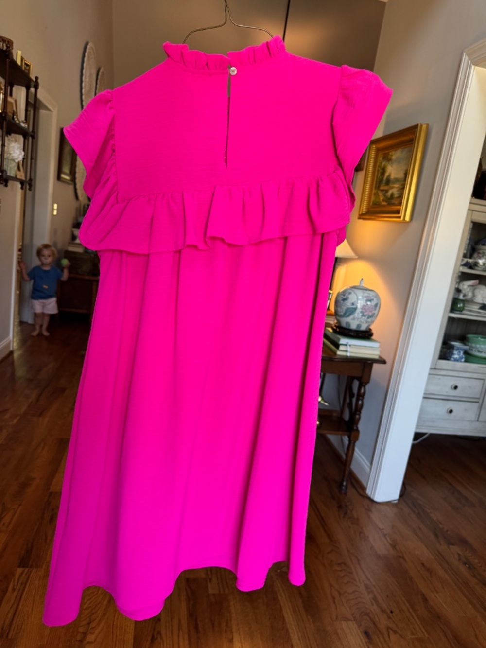 JODIFL Hot Pink Ruffle-Yoke Flutter Dress - Picture 3 of 3